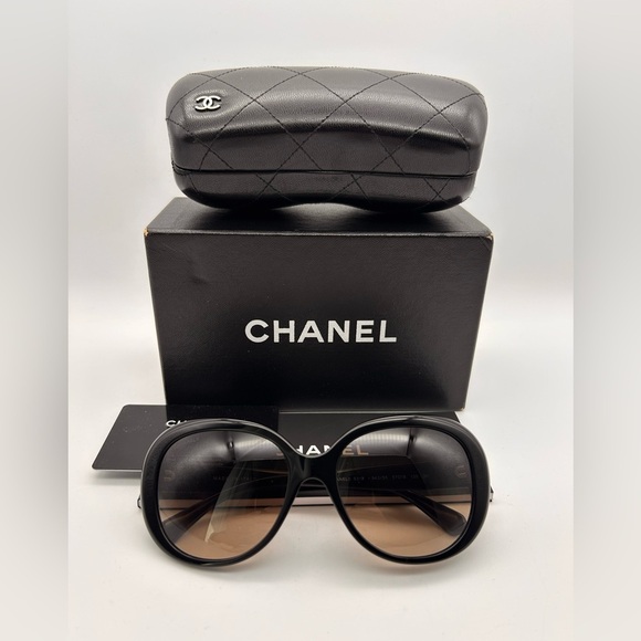Chanel 5312 943 S5 2 Tone Black White Frame with Brown Lens Full Rim Sunglasses - Picture 1 of 11